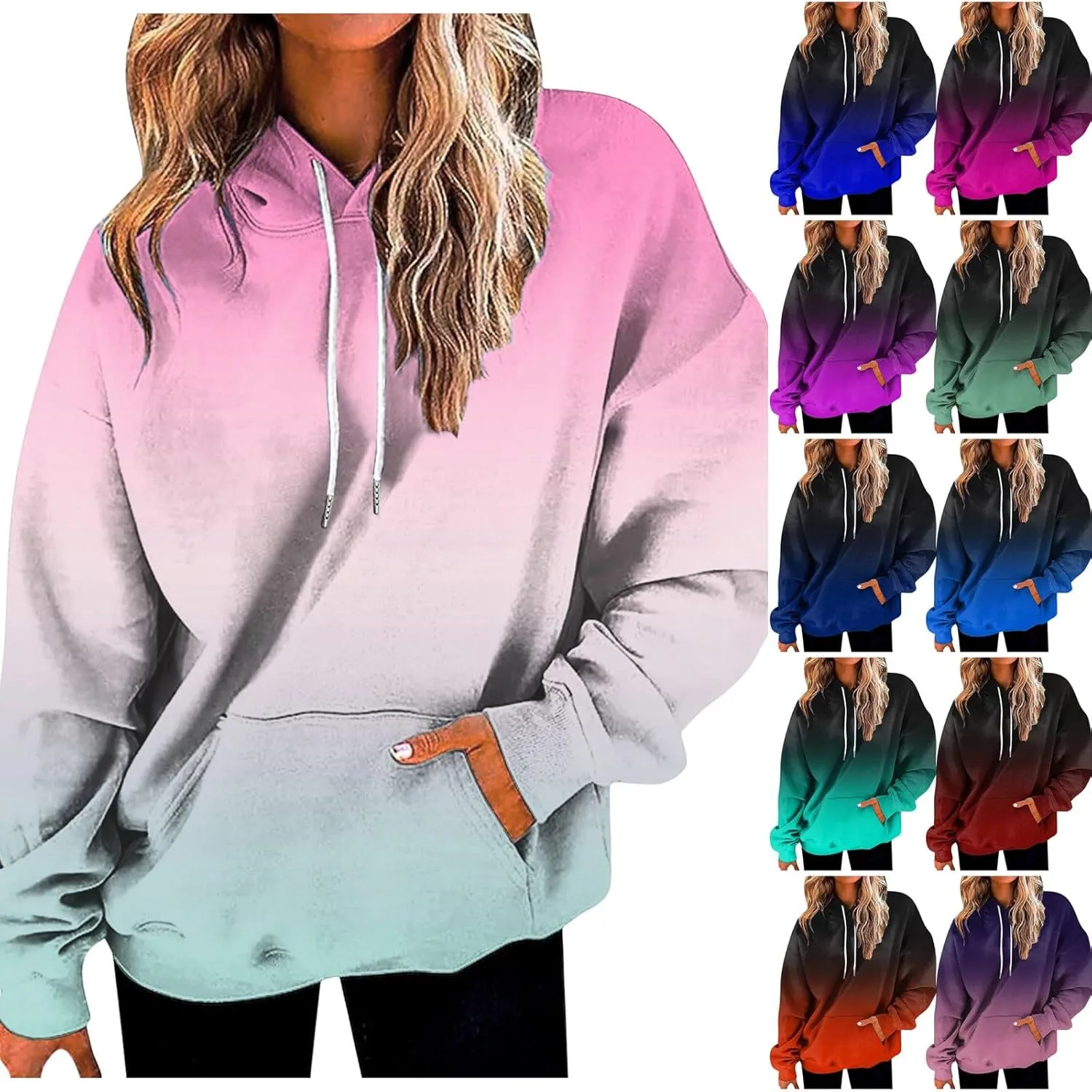 Fall Hoodies for Women, Tie Dye Oversized Hoodies for Women Drawstring Plus Size Pullover Sweatshirt with Pockets