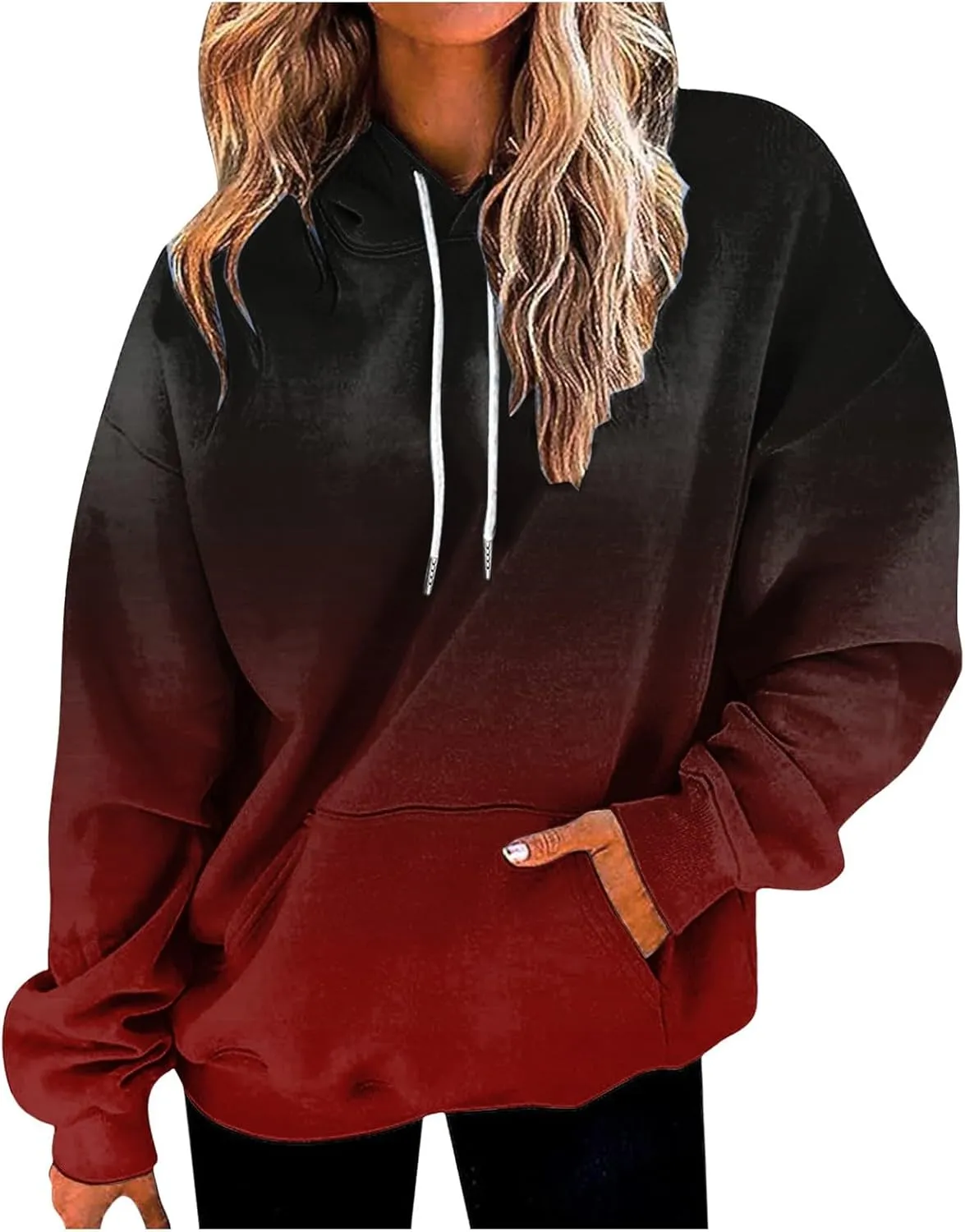Fall Hoodies for Women, Tie Dye Oversized Hoodies for Women Drawstring Plus Size Pullover Sweatshirt with Pockets