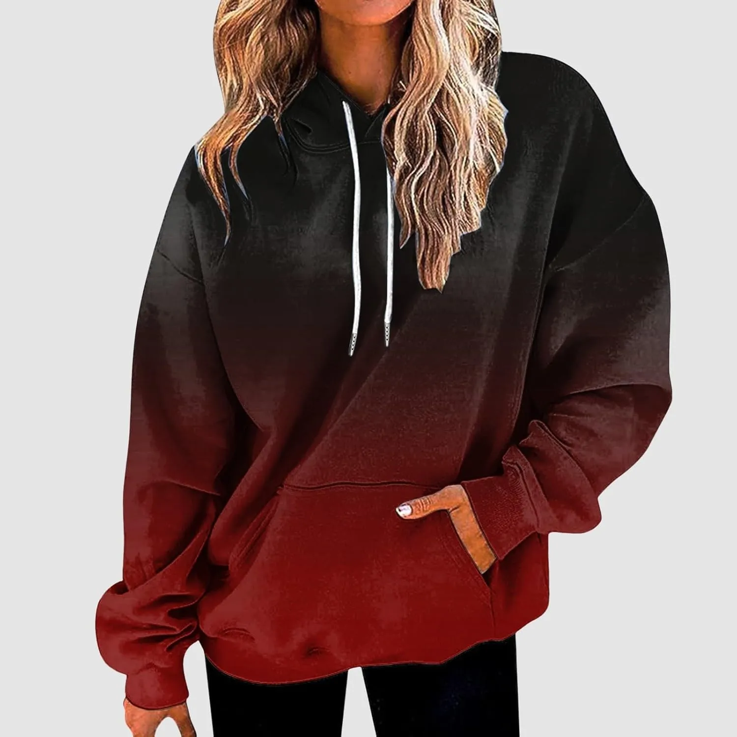 Fall Hoodies for Women, Tie Dye Oversized Hoodies for Women Drawstring Plus Size Pullover Sweatshirt with Pockets
