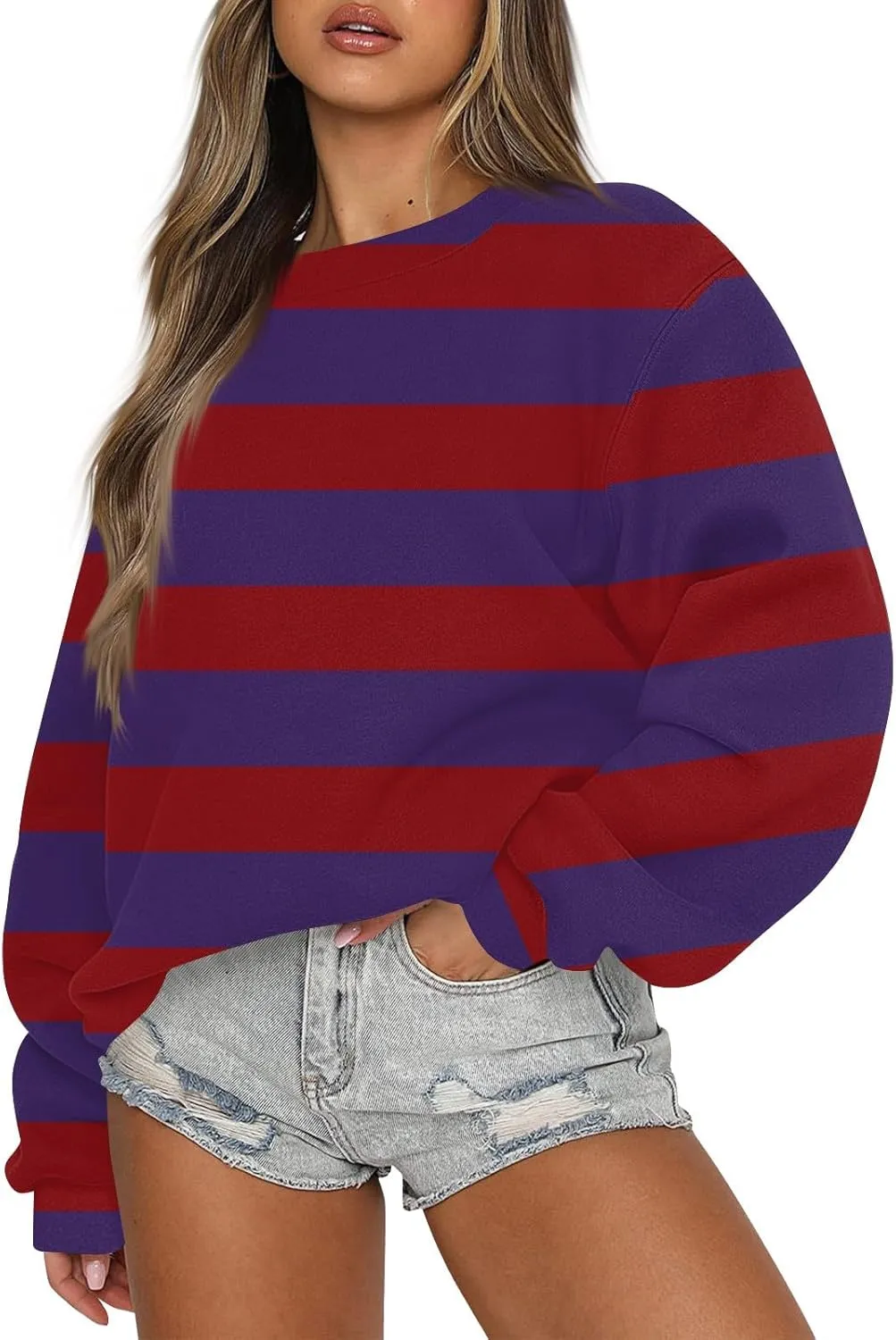 Fall Sweatshirts For Women Crew Neck Striped Pullover Trendy Crop Sweatshirts Winter Long Sleeve Sweaters Plus Size