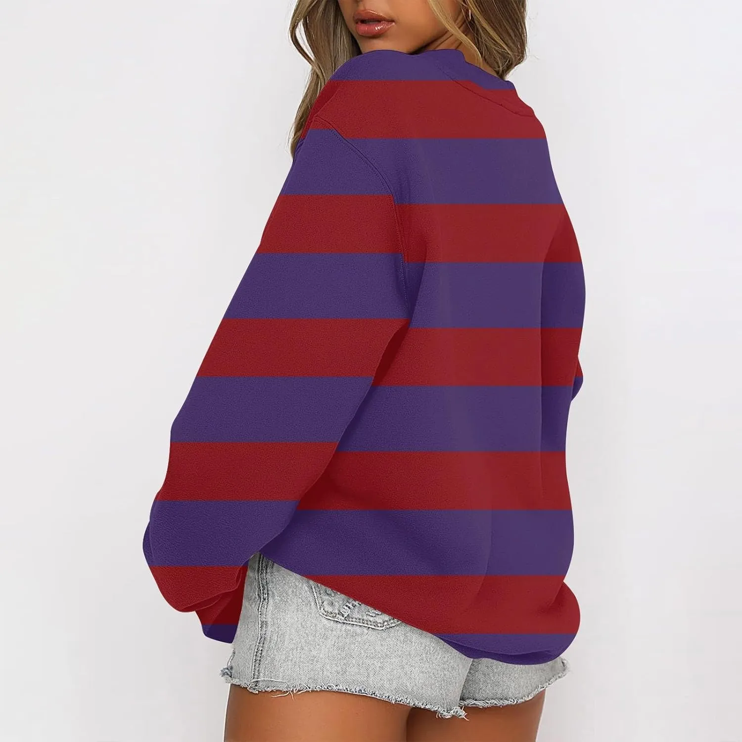 Fall Sweatshirts For Women Crew Neck Striped Pullover Trendy Crop Sweatshirts Winter Long Sleeve Sweaters Plus Size
