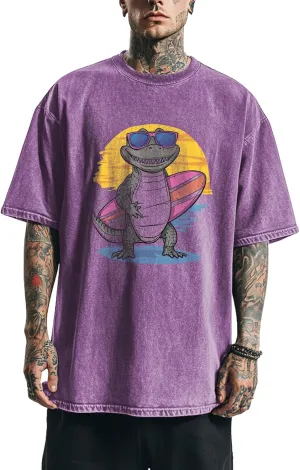 Fashion Cotton Mens Vintage T Shirts Crew Neck Drop Shoulder Oversized T Shirt Washed Printed Graphic Tee