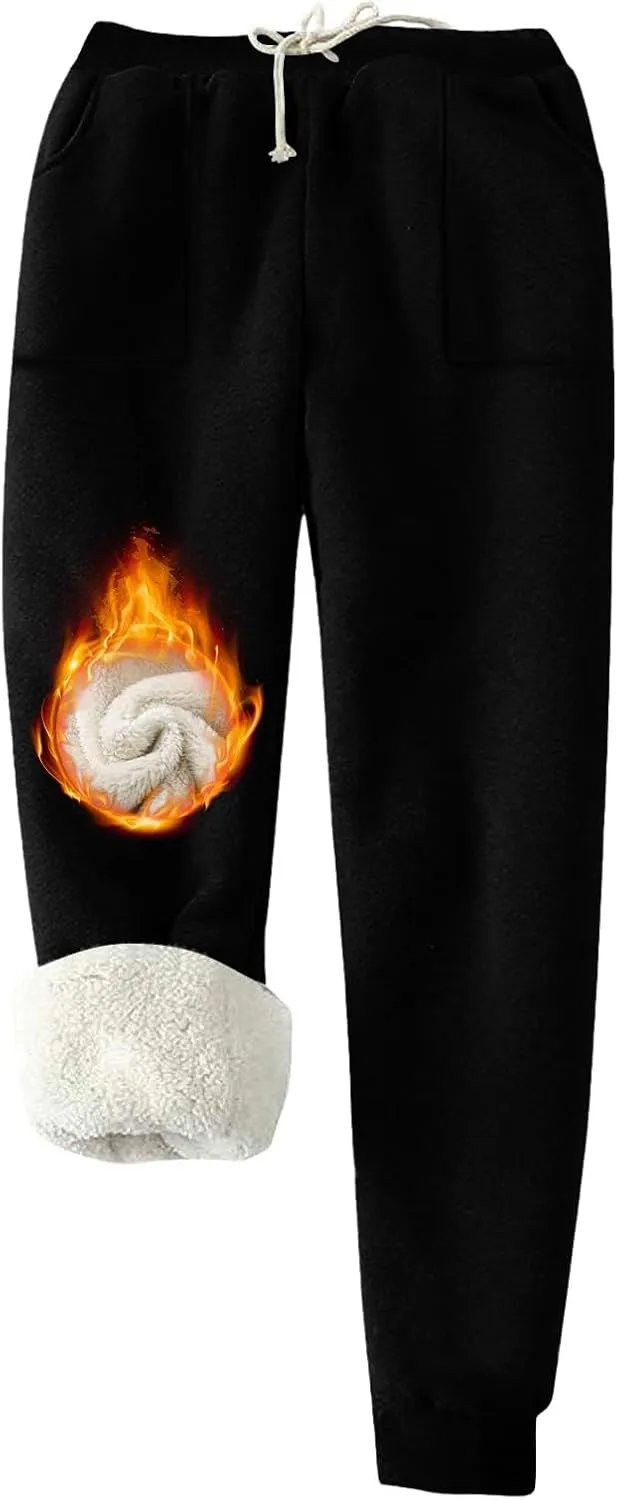 Fleece Lined Sweatpants for Women Oversized Warm Sherpa Athletic Joggers Baggy Drawstring High Waist Pant with Pocket