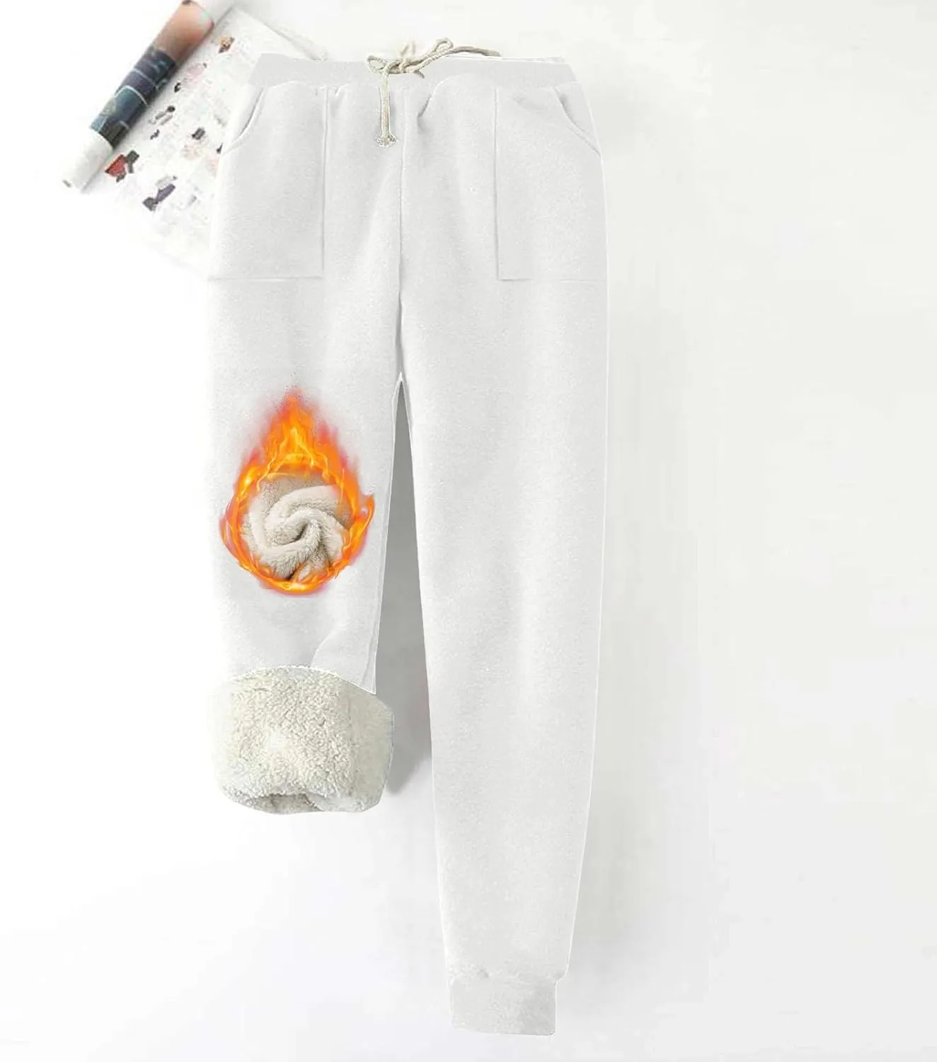 Fleece Lined Sweatpants for Women Oversized Warm Sherpa Athletic Joggers Baggy Drawstring High Waist Pant with Pocket