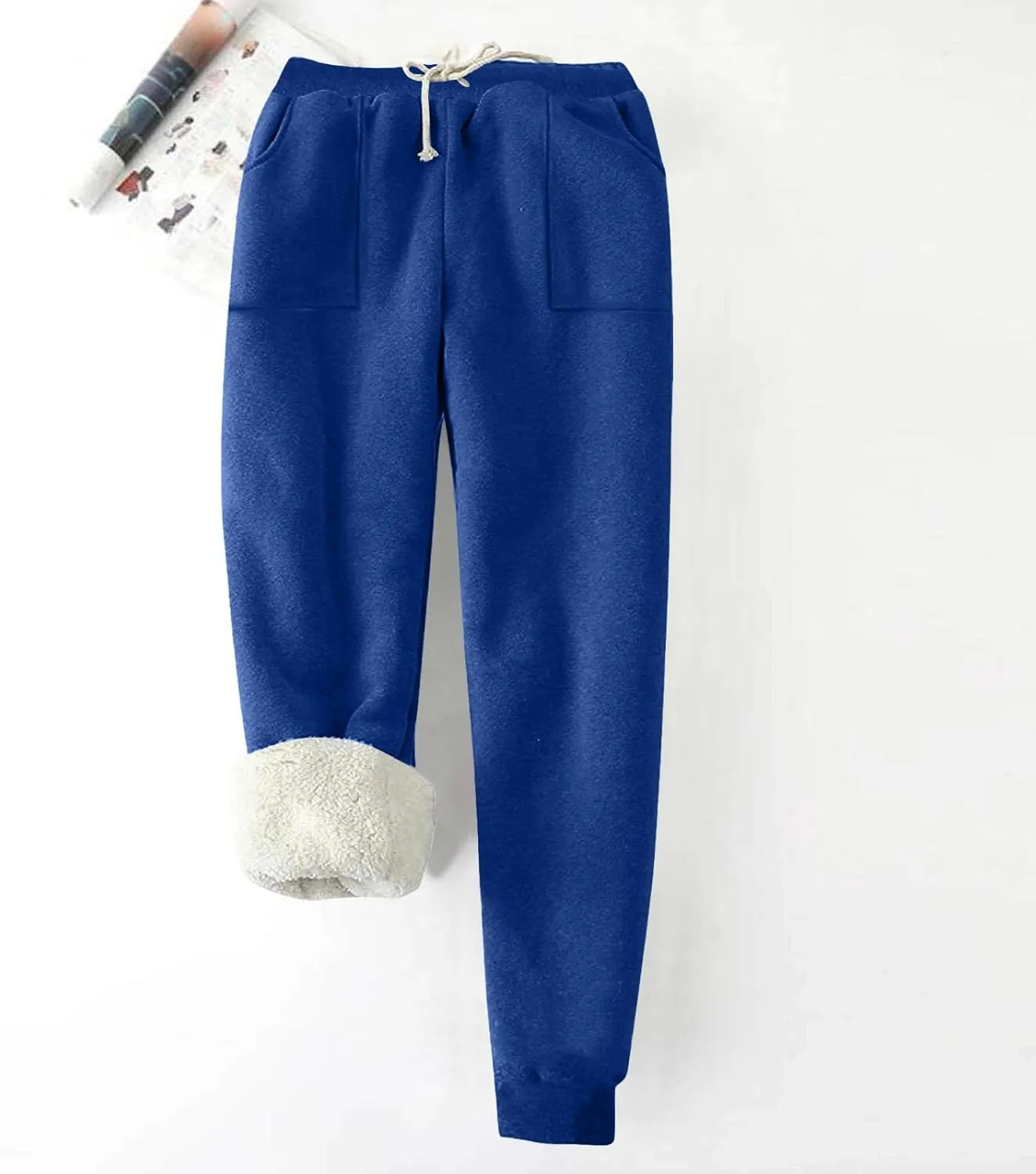 Fleece Lined Sweatpants for Women Oversized Warm Sherpa Athletic Joggers Baggy Drawstring High Waist Pant with Pocket