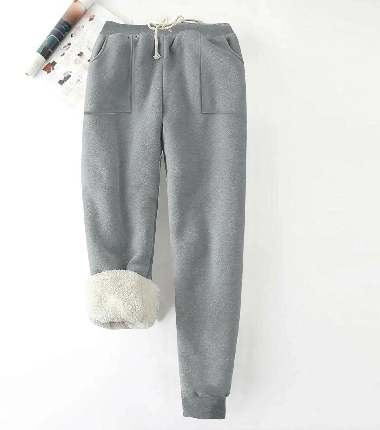 Fleece Lined Sweatpants for Women Oversized Warm Sherpa Athletic Joggers Baggy Drawstring High Waist Pant with Pocket