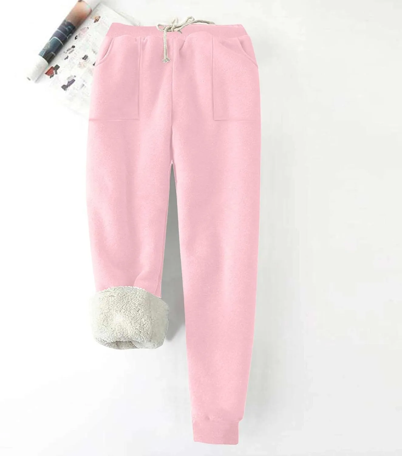 Fleece Lined Sweatpants for Women Oversized Warm Sherpa Athletic Joggers Baggy Drawstring High Waist Pant with Pocket