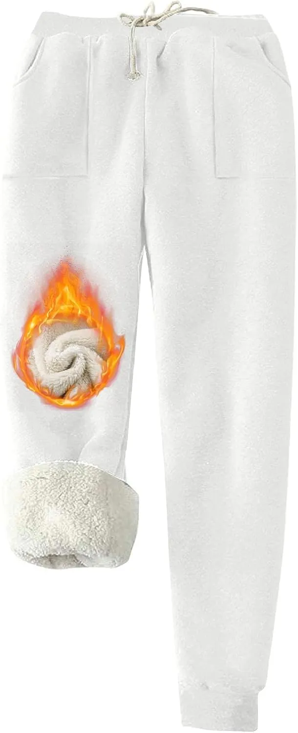 Fleece Lined Sweatpants for Women Oversized Warm Sherpa Athletic Joggers Baggy Drawstring High Waist Pant with Pocket