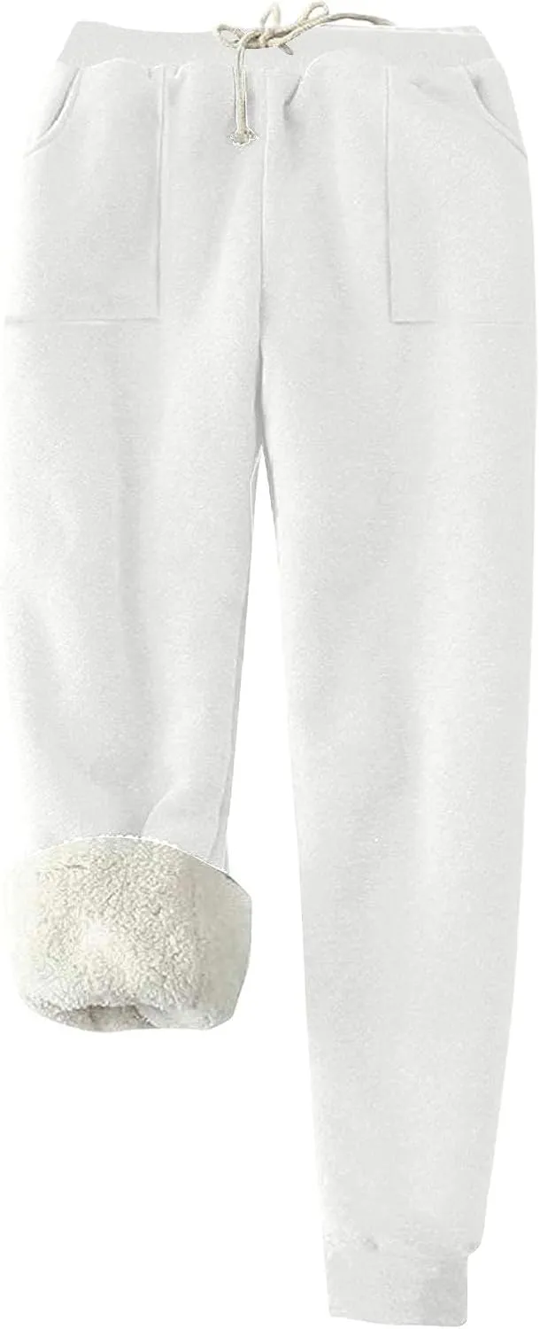 Fleece Lined Sweatpants for Women Oversized Warm Sherpa Athletic Joggers Baggy Drawstring High Waist Pant with Pocket
