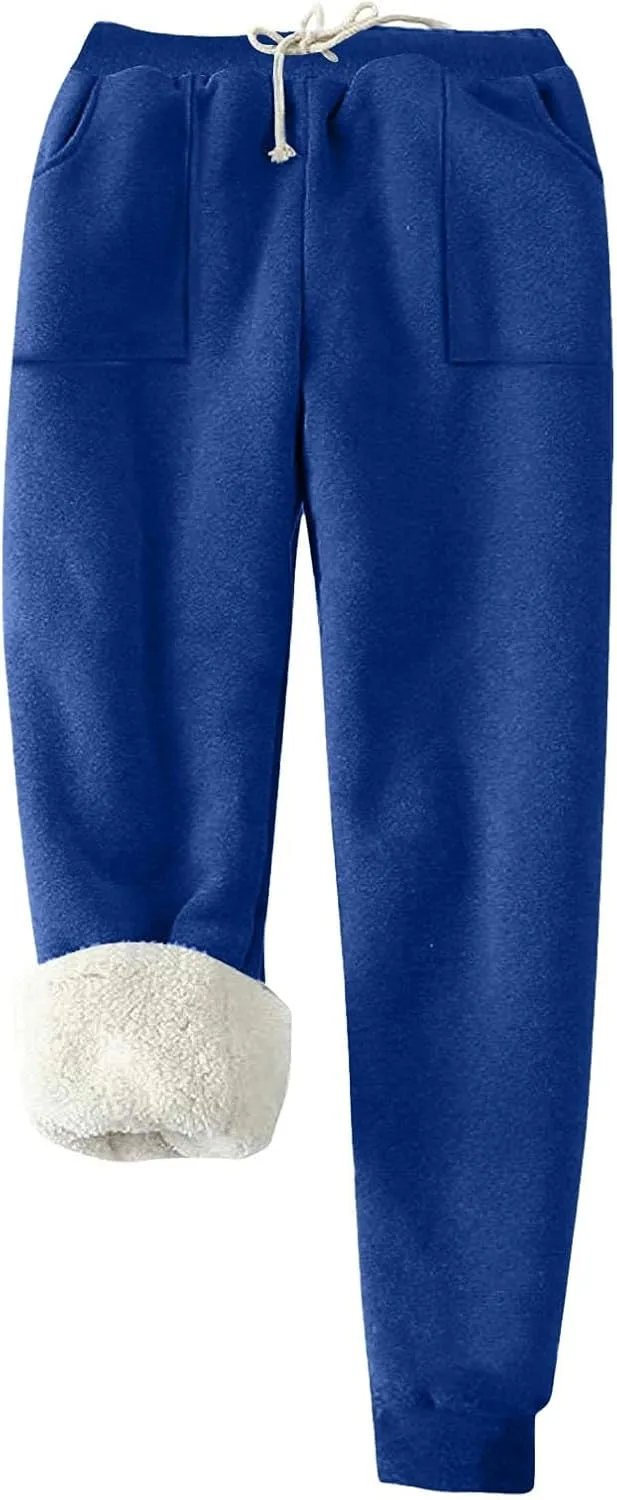 Fleece Lined Sweatpants for Women Oversized Warm Sherpa Athletic Joggers Baggy Drawstring High Waist Pant with Pocket