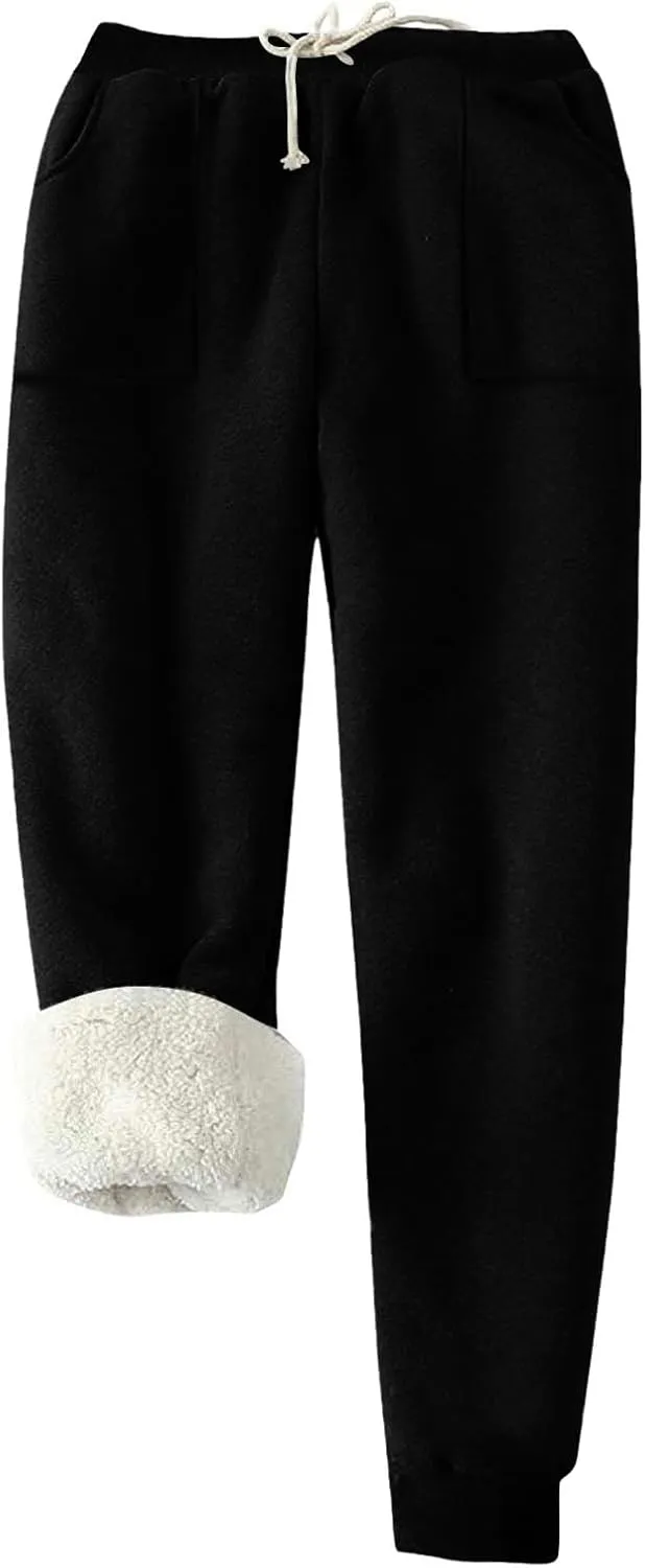Fleece Lined Sweatpants for Women Oversized Warm Sherpa Athletic Joggers Baggy Drawstring High Waist Pant with Pocket