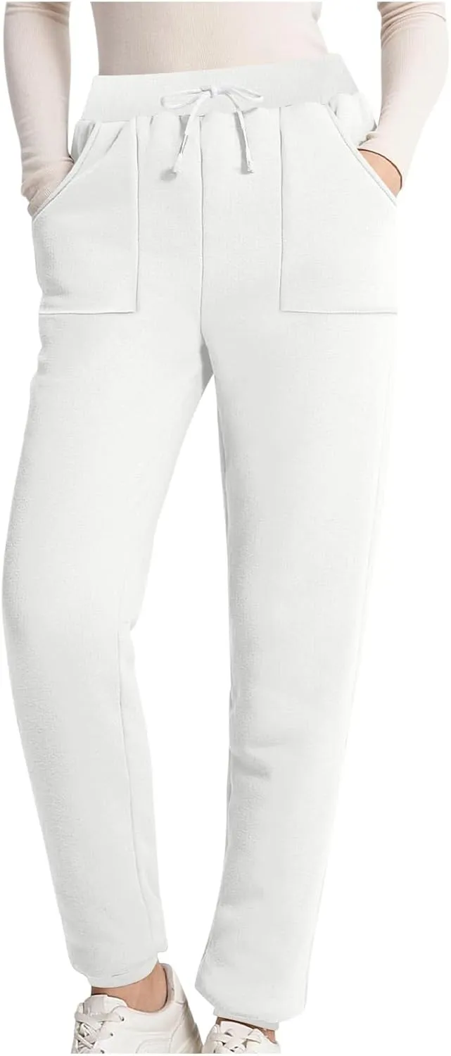 Fleece Lined Sweatpants for Women Oversized Warm Sherpa Athletic Joggers Baggy Drawstring High Waist Pant with Pocket