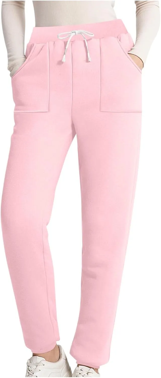 Fleece Lined Sweatpants for Women Oversized Warm Sherpa Athletic Joggers Baggy Drawstring High Waist Pant with Pocket