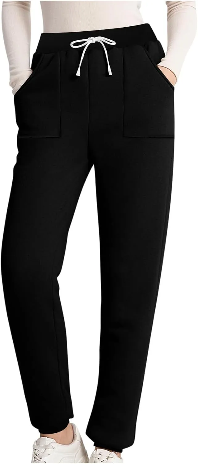 Fleece Lined Sweatpants for Women Oversized Warm Sherpa Athletic Joggers Baggy Drawstring High Waist Pant with Pocket