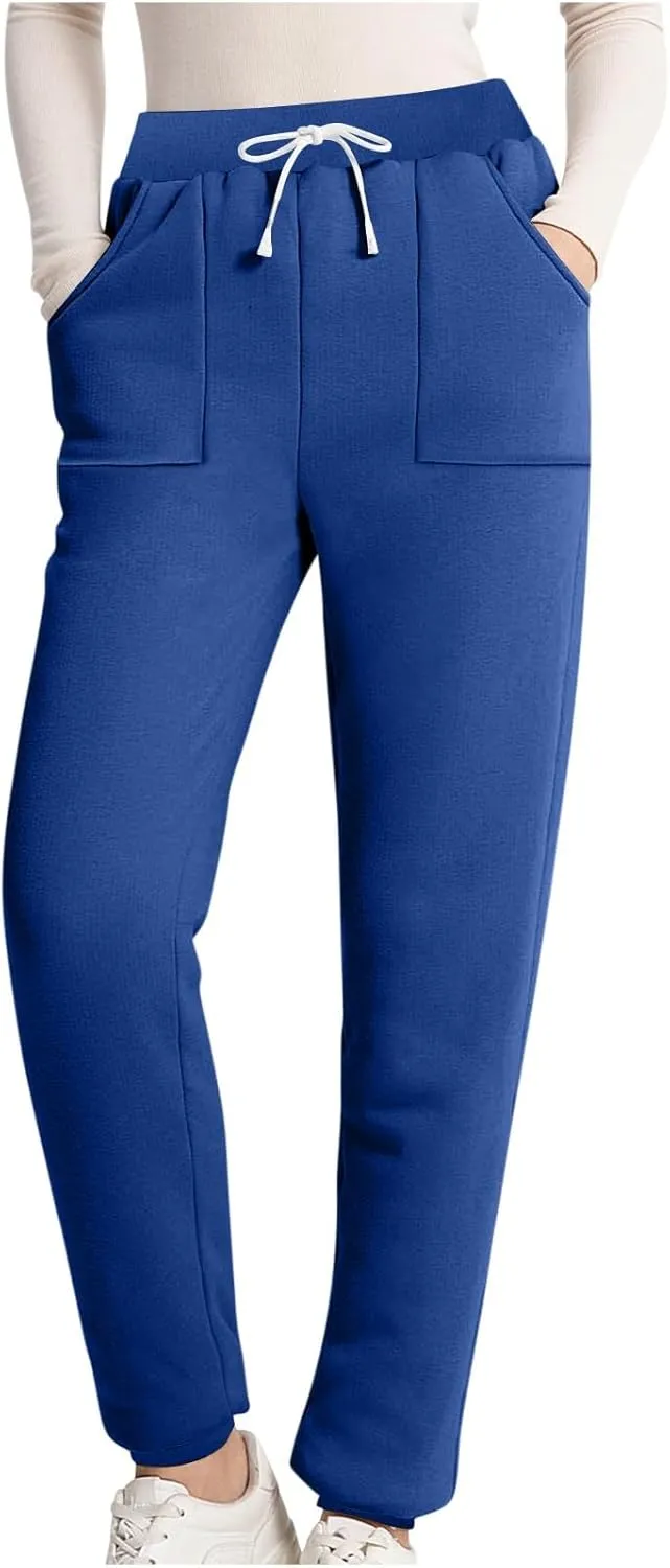Fleece Lined Sweatpants for Women Oversized Warm Sherpa Athletic Joggers Baggy Drawstring High Waist Pant with Pocket