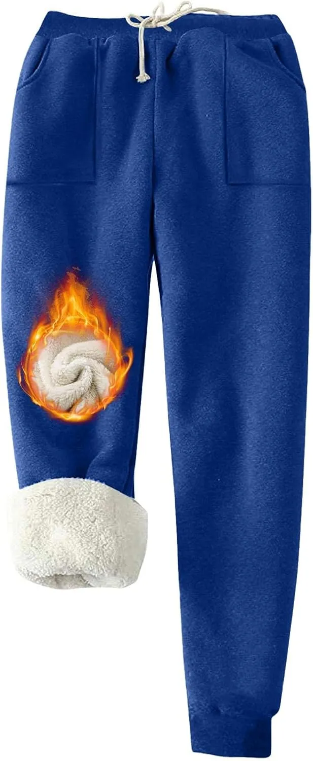 Fleece Lined Sweatpants for Women Oversized Warm Sherpa Athletic Joggers Baggy Drawstring High Waist Pant with Pocket