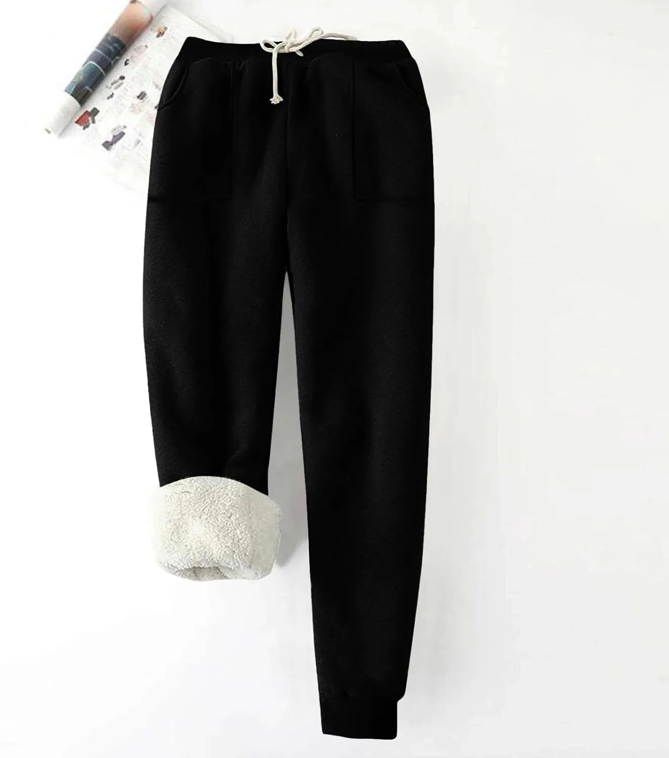 Fleece Lined Sweatpants for Women Oversized Warm Sherpa Athletic Joggers Baggy Drawstring High Waist Pant with Pocket