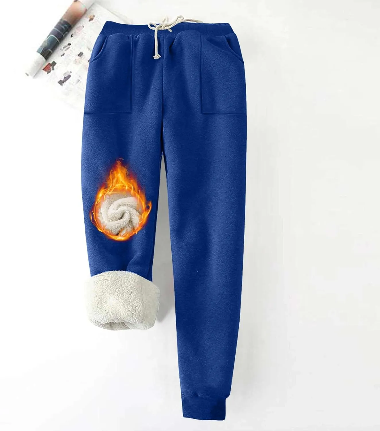 Fleece Lined Sweatpants for Women Oversized Warm Sherpa Athletic Joggers Baggy Drawstring High Waist Pant with Pocket