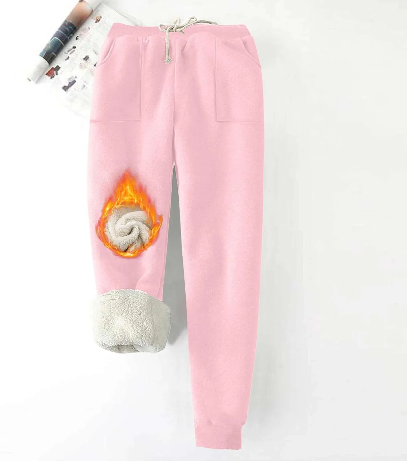 Fleece Lined Sweatpants for Women Oversized Warm Sherpa Athletic Joggers Baggy Drawstring High Waist Pant with Pocket