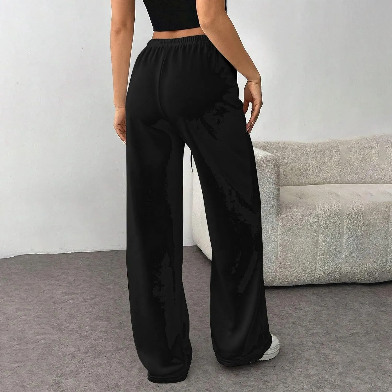 Fleece Lined Sweatpants Women Baggy High Waisted Straight Leg Trousers Drawstring Winter Warm Athletic Joggers