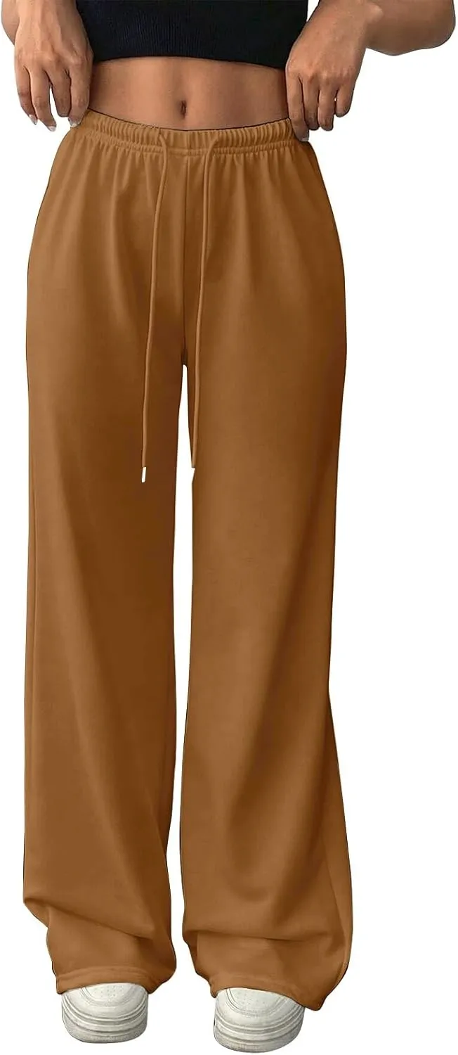 Fleece Lined Sweatpants Women Baggy High Waisted Straight Leg Trousers Drawstring Winter Warm Athletic Joggers