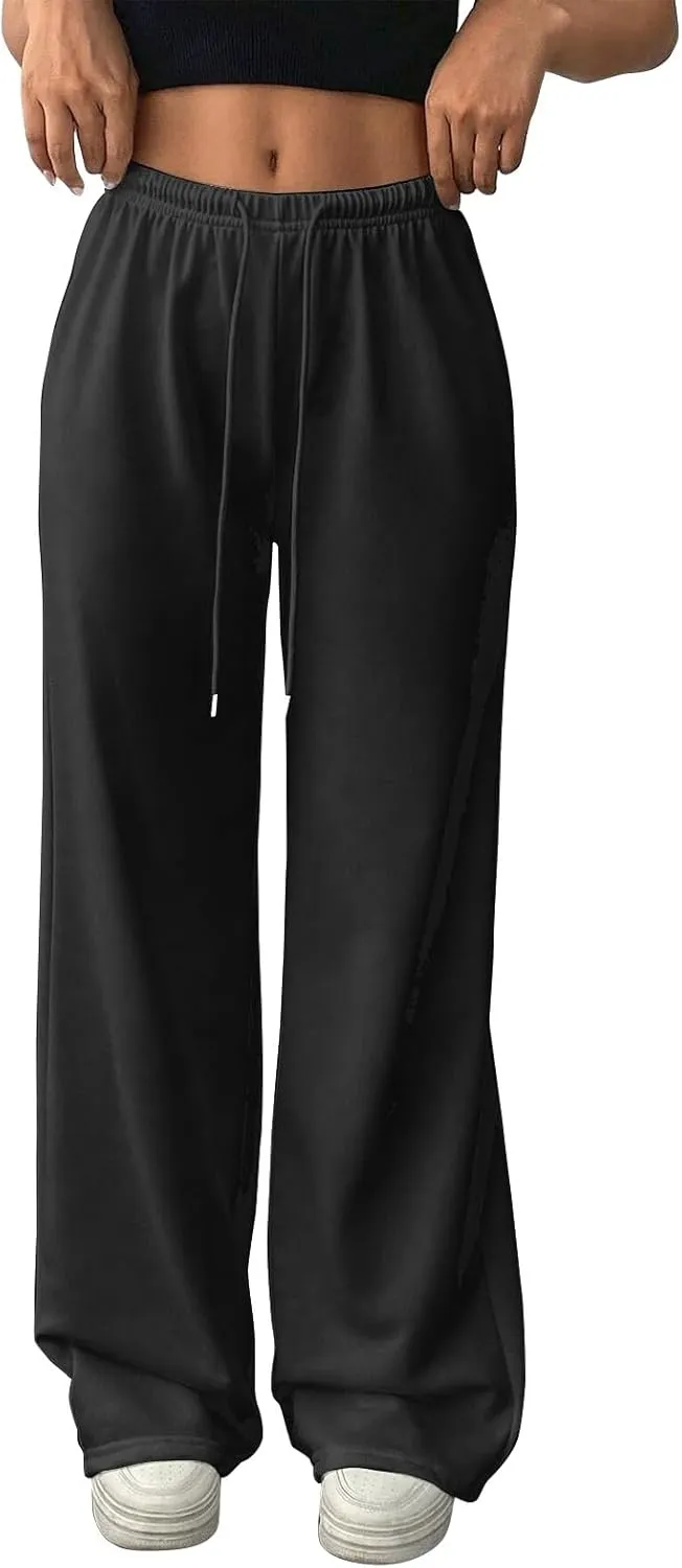 Fleece Lined Sweatpants Women Baggy High Waisted Straight Leg Trousers Drawstring Winter Warm Athletic Joggers