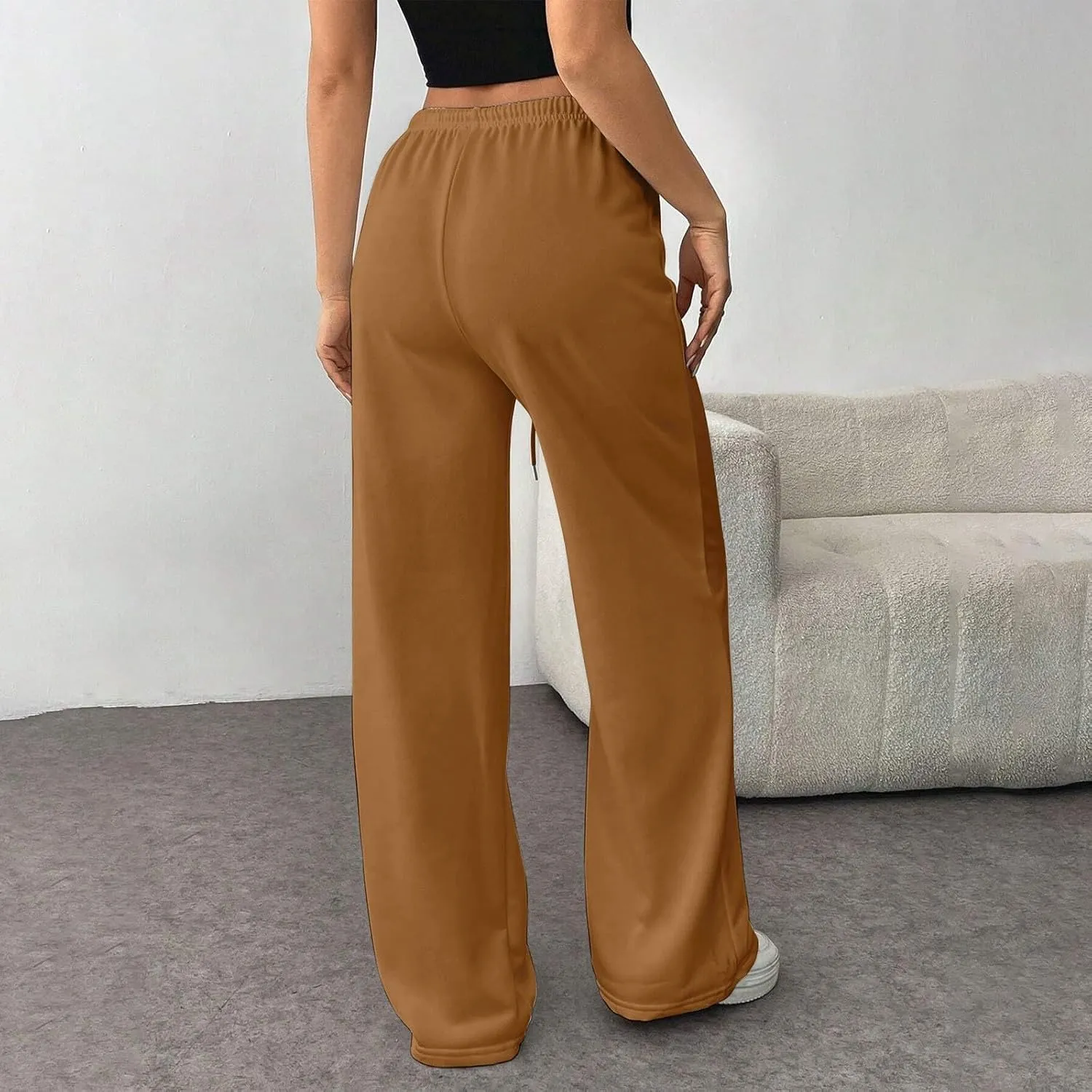 Fleece Lined Sweatpants Women Baggy High Waisted Straight Leg Trousers Drawstring Winter Warm Athletic Joggers
