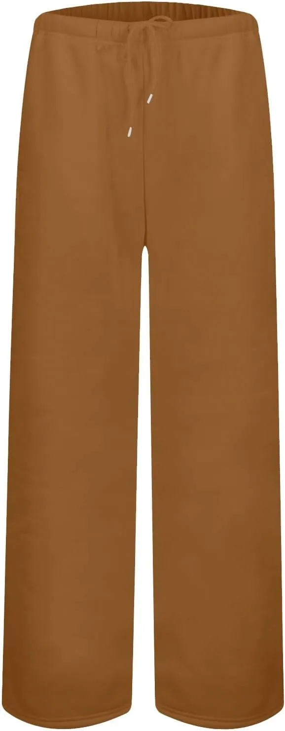 Fleece Lined Sweatpants Women Baggy High Waisted Straight Leg Trousers Drawstring Winter Warm Athletic Joggers