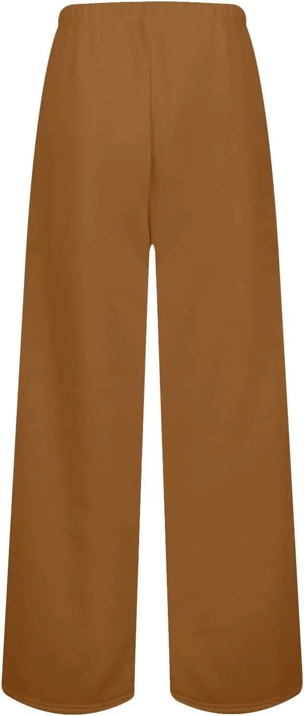 Fleece Lined Sweatpants Women Baggy High Waisted Straight Leg Trousers Drawstring Winter Warm Athletic Joggers