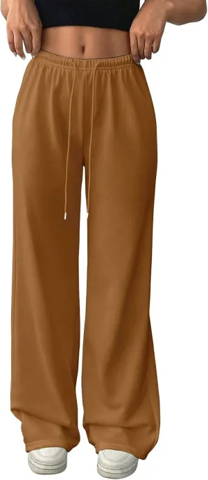 Fleece Lined Sweatpants Women Baggy High Waisted Straight Leg Trousers Drawstring Winter Warm Athletic Joggers