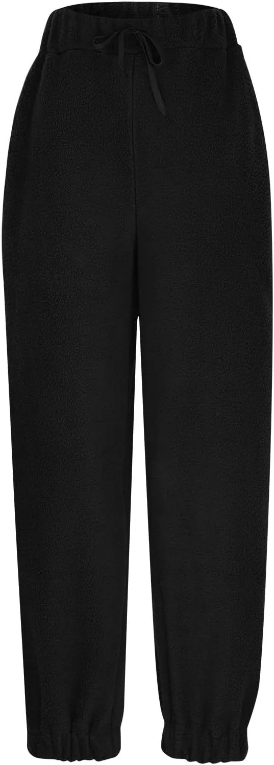 Fleece Sweatpants for Women Oversized High Waisted Drawstring Athletic Joggers Warm Workout Sherpa Pants with Pockets