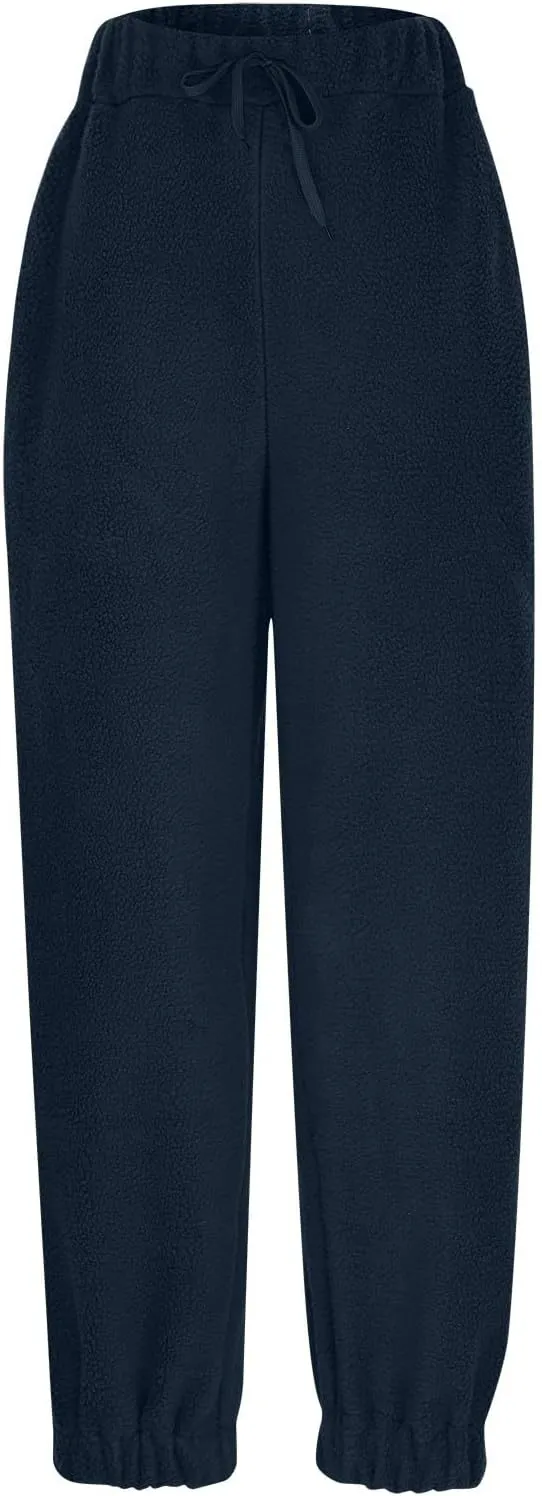 Fleece Sweatpants for Women Oversized High Waisted Drawstring Athletic Joggers Warm Workout Sherpa Pants with Pockets