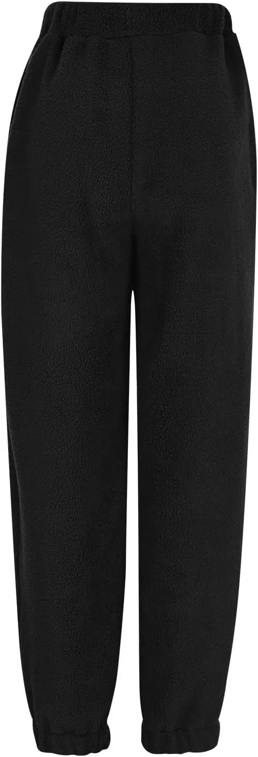 Fleece Sweatpants for Women Oversized High Waisted Drawstring Athletic Joggers Warm Workout Sherpa Pants with Pockets