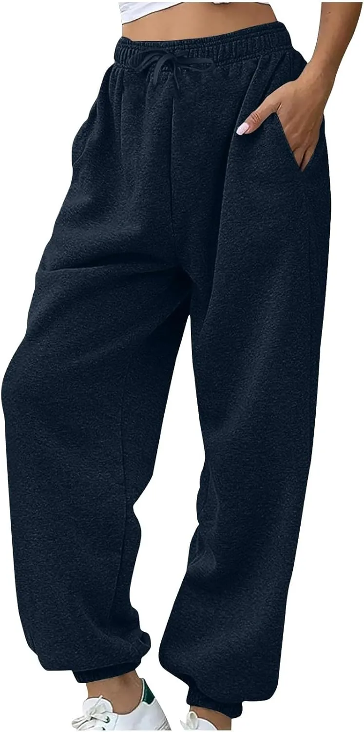 Fleece Sweatpants for Women Oversized High Waisted Drawstring Athletic Joggers Warm Workout Sherpa Pants with Pockets
