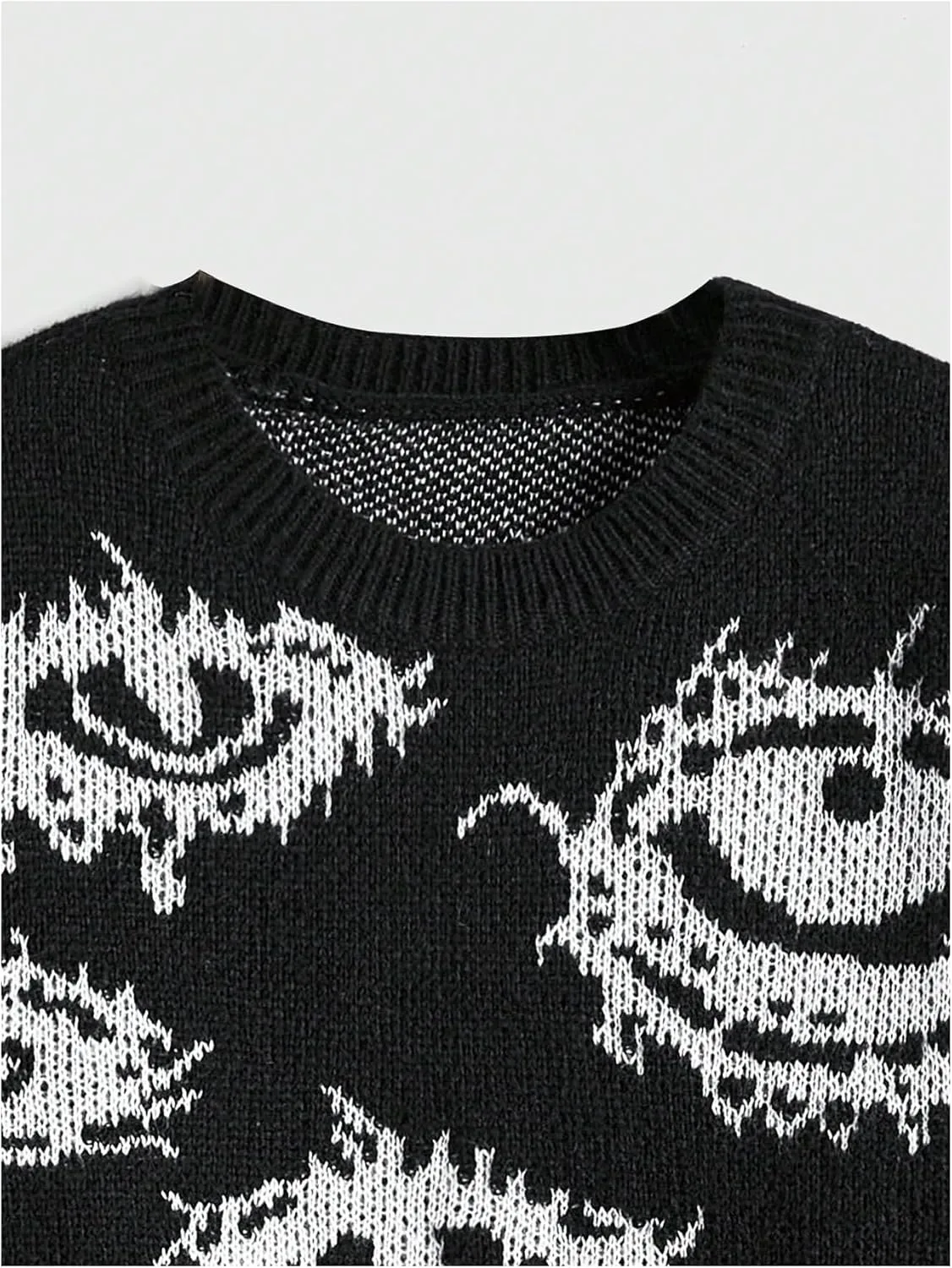 Floerns Women's Goth Grunge Punk Halloween Christmas Graphic Print Long Sleeve Drop Shoulder Sweaters Pullover Tops