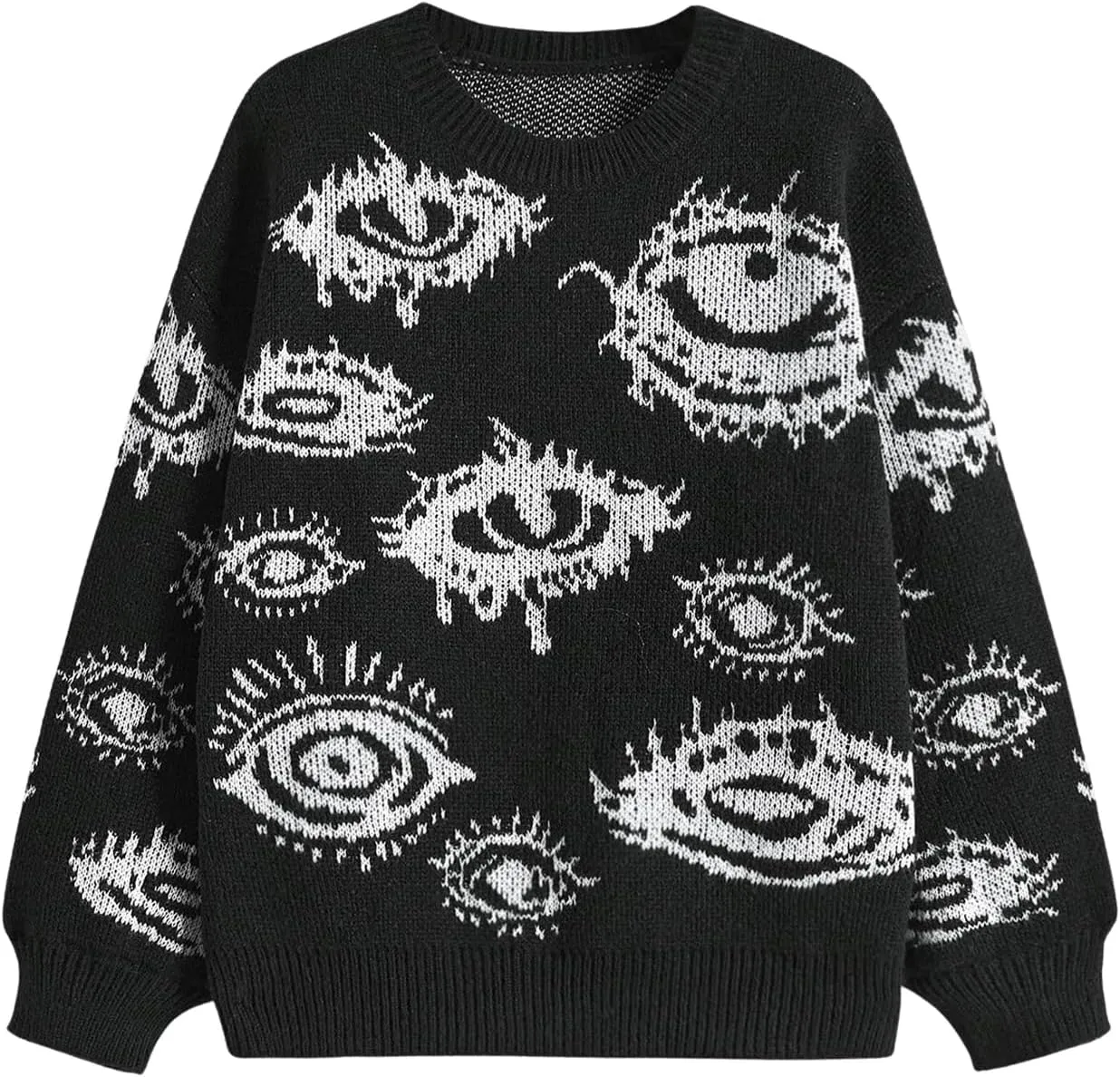 Floerns Women's Goth Grunge Punk Halloween Christmas Graphic Print Long Sleeve Drop Shoulder Sweaters Pullover Tops