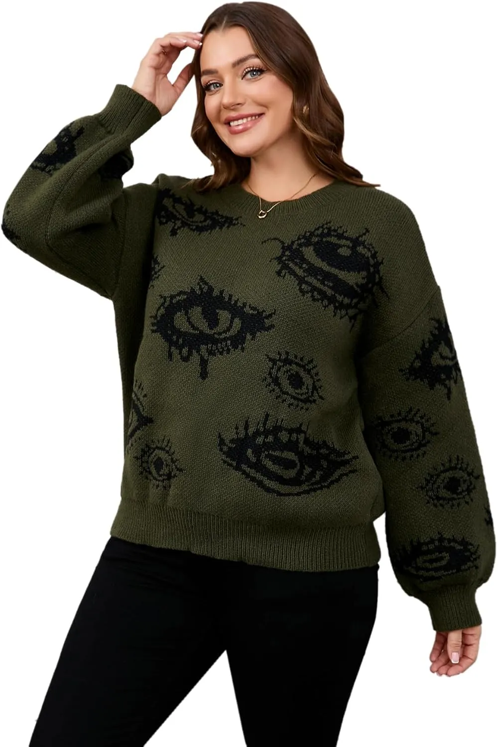 Floerns Women's Goth Grunge Punk Halloween Christmas Graphic Print Long Sleeve Drop Shoulder Sweaters Pullover Tops