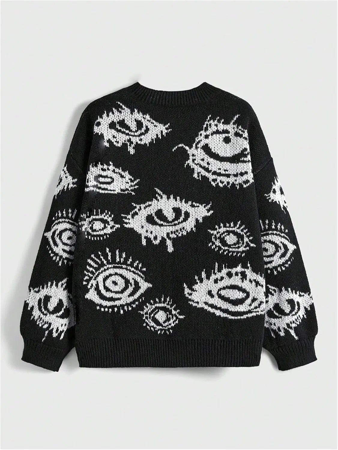 Floerns Women's Goth Grunge Punk Halloween Christmas Graphic Print Long Sleeve Drop Shoulder Sweaters Pullover Tops