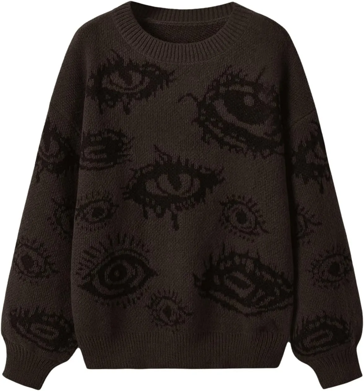 Floerns Women's Goth Grunge Punk Halloween Christmas Graphic Print Long Sleeve Drop Shoulder Sweaters Pullover Tops