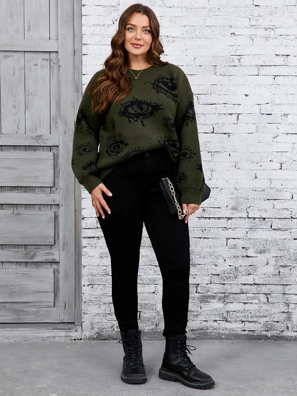 Floerns Women's Goth Grunge Punk Halloween Christmas Graphic Print Long Sleeve Drop Shoulder Sweaters Pullover Tops