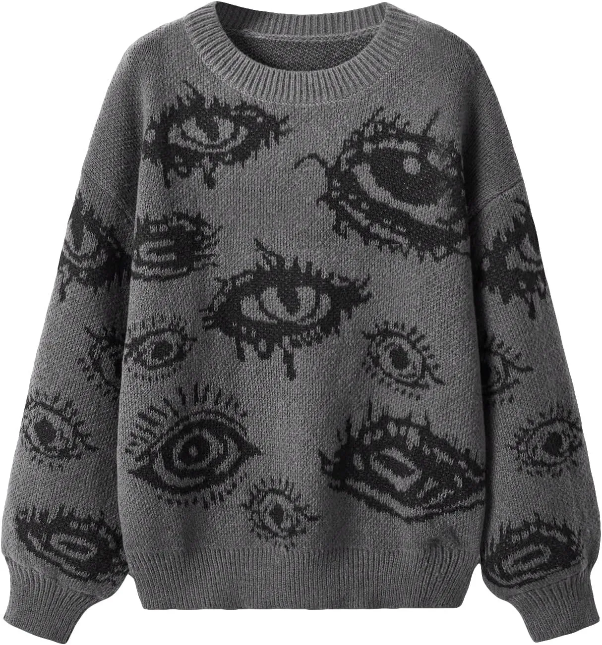 Floerns Women's Goth Grunge Punk Halloween Christmas Graphic Print Long Sleeve Drop Shoulder Sweaters Pullover Tops