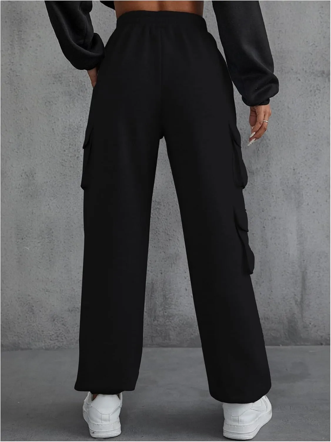 Floerns Women's Solid Elastic High Waist Joggers Cargo Sweatpants with Flap Pockets
