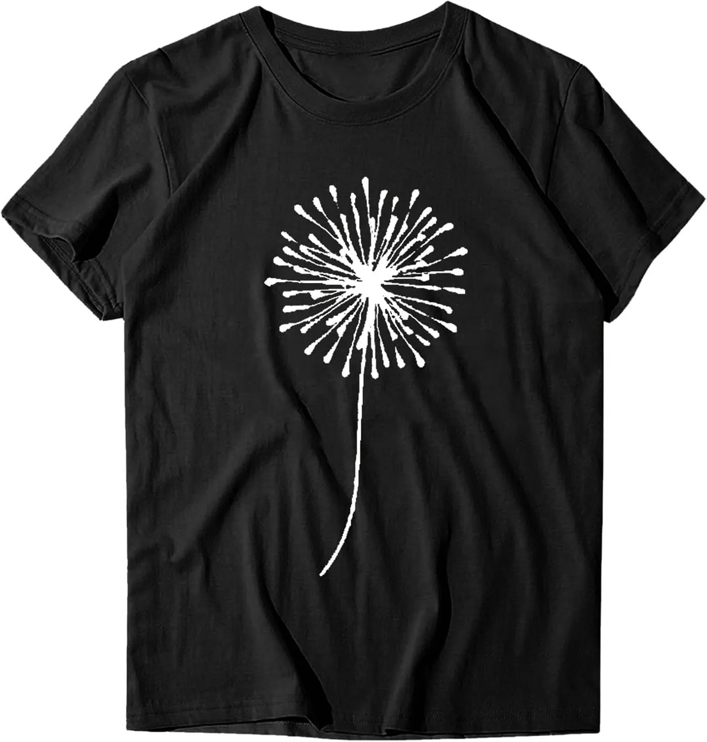 FONMA Casual Tops for Women 2025 Summer Dandelion Printed Crew Neck Short Sleeve Shirt Loose Daily Workout Blouse