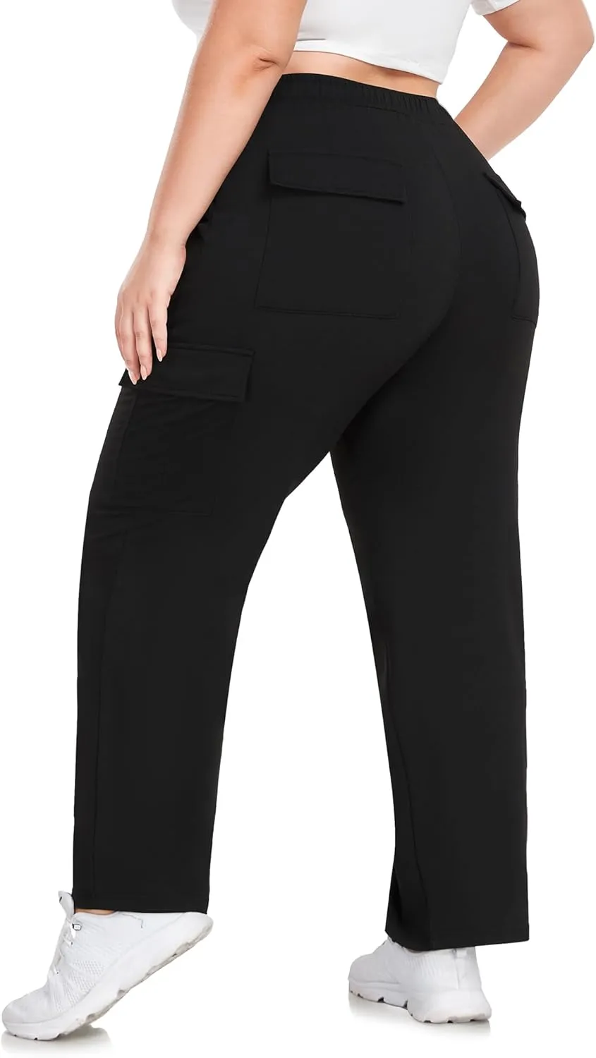 FOREYOND Plus Size Women's Cargo Sweatpants Casual Straight Leg Lounge Pants Drawstring High Waist Joggers with Pockets