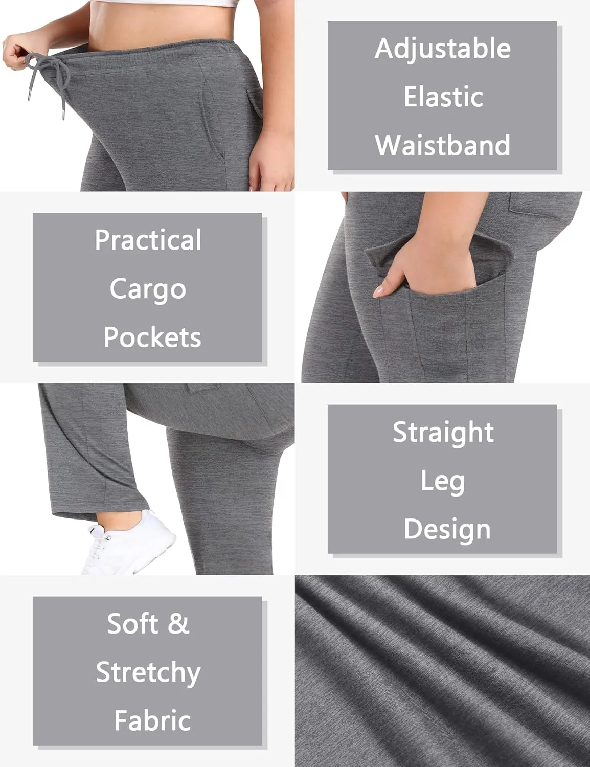 FOREYOND Plus Size Women's Cargo Sweatpants Casual Straight Leg Lounge Pants Drawstring High Waist Joggers with Pockets