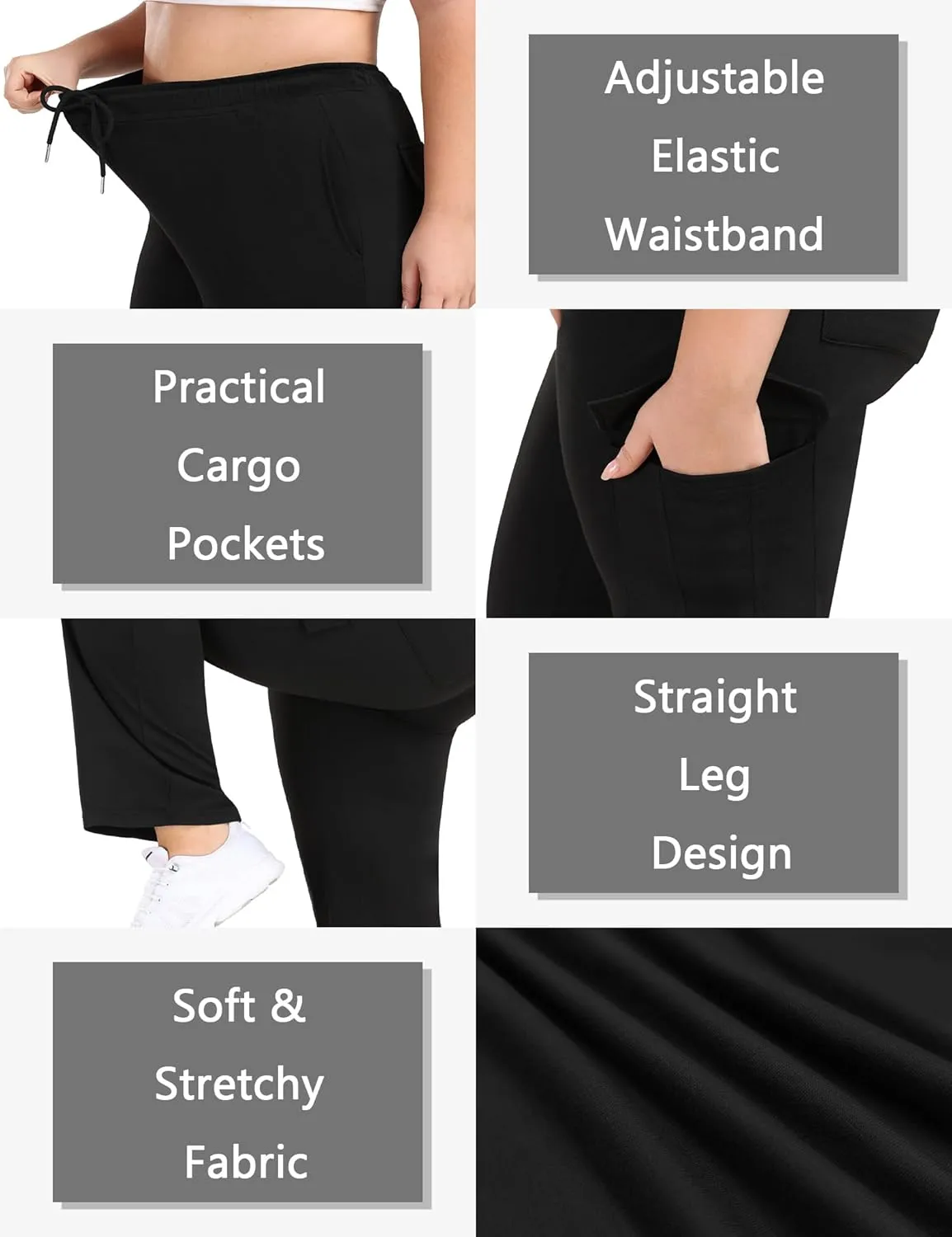 FOREYOND Plus Size Women's Cargo Sweatpants Casual Straight Leg Lounge Pants Drawstring High Waist Joggers with Pockets