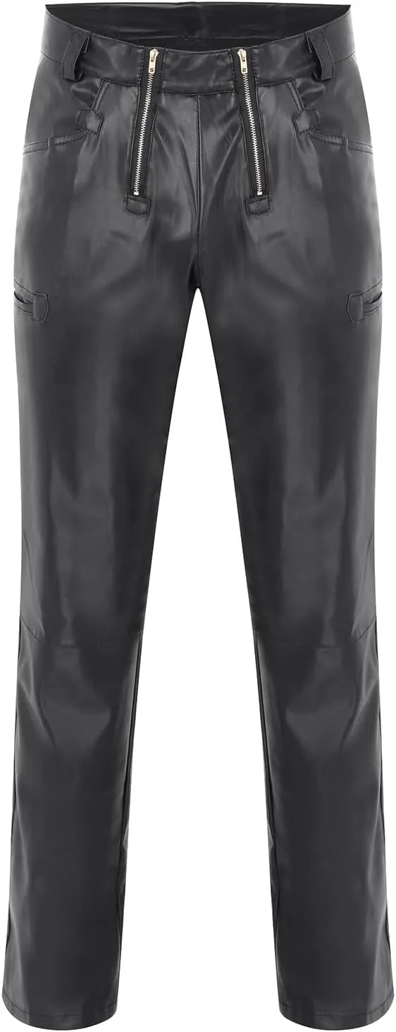 GIERIDUC Faux Leather Pants for Men's Mens Corduroy Trousers Straight Leg White Chino Pants for Men Polyester Pants for Men