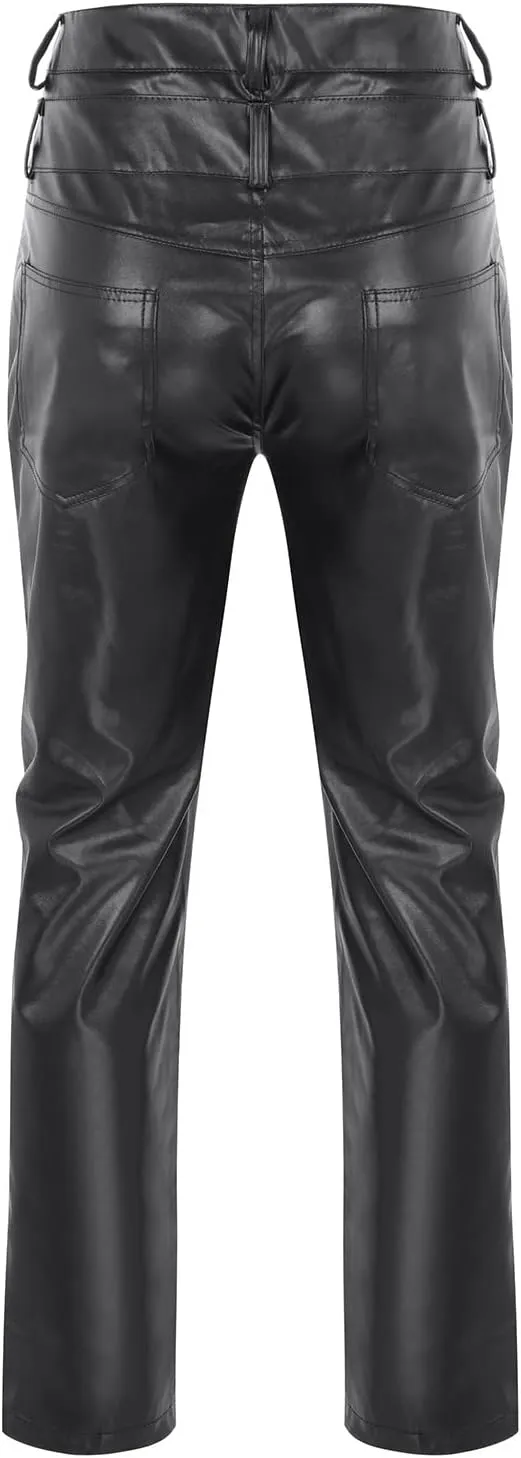 GIERIDUC Faux Leather Pants for Men's Mens Corduroy Trousers Straight Leg White Chino Pants for Men Polyester Pants for Men