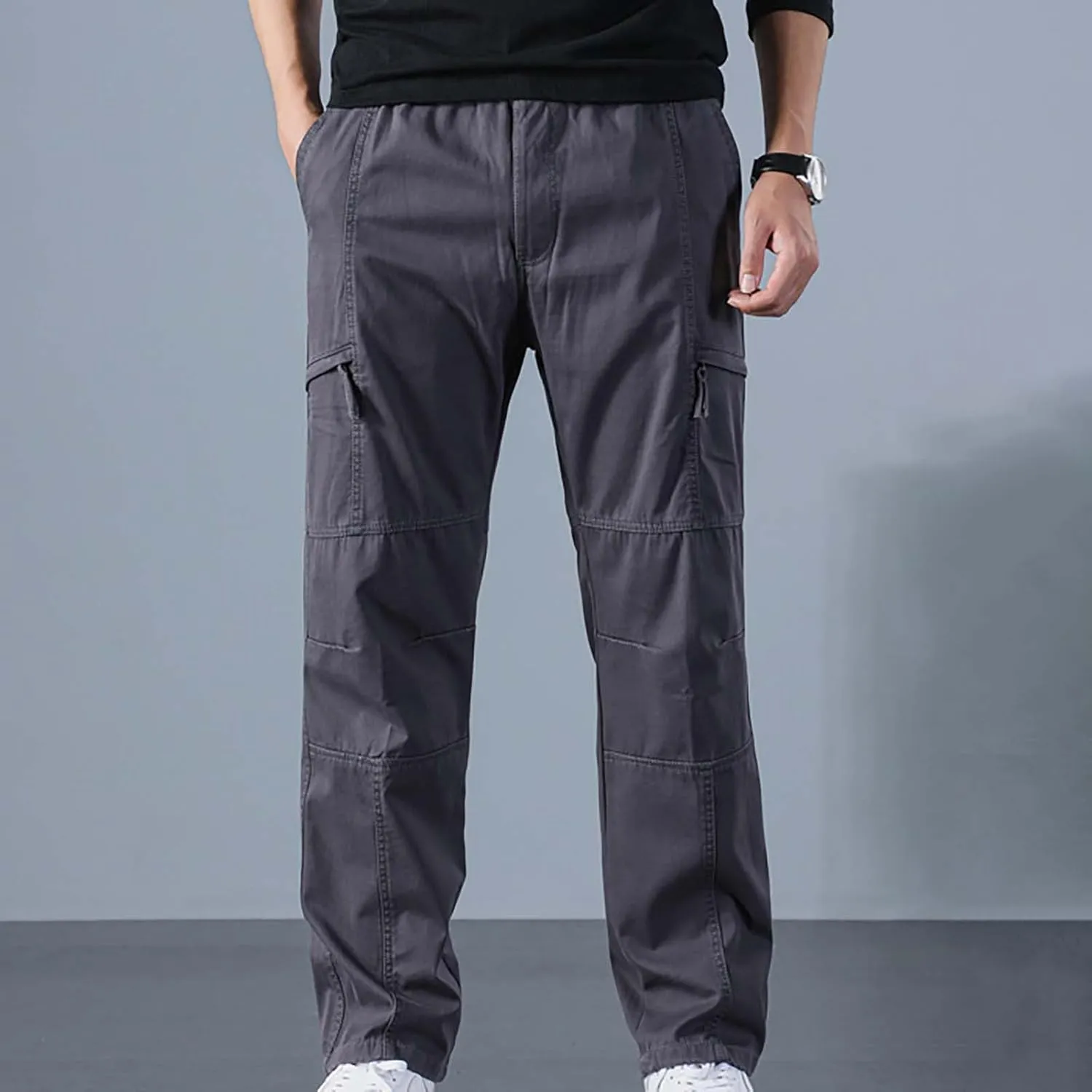 GIERIDUC Mens Casual Pants Relaxed Fit Husky Mens Elastic Waist Casual Mens Black Slim Fit Trousers Best Dress Pants for Men