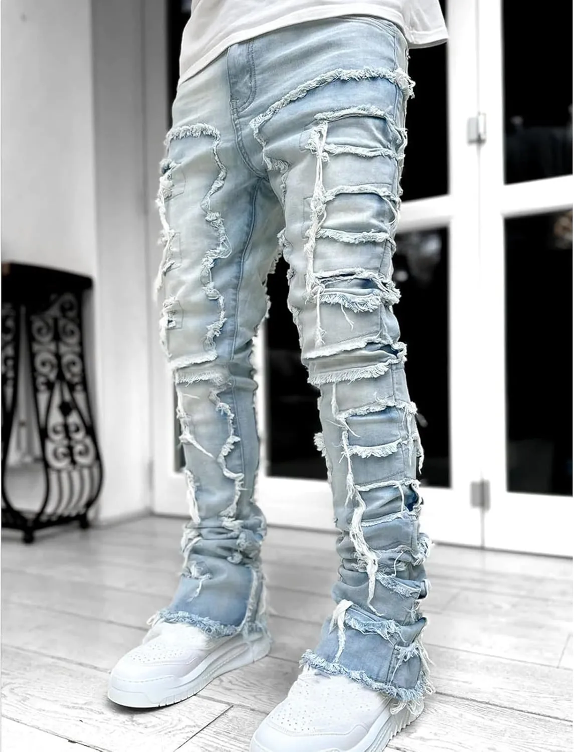 GIERIDUC Men's Graphic Printed Sweatpants White Skinny Dress Pants Men's Big and Tall Urban Clothing Walking Clothes for Men